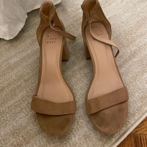 Tan block sandal heels